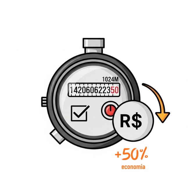 Ícone representando o hidrômetro realizando a medição real apenas do consumo de água, resultando em economia financeira e conta justa com Acquanew.